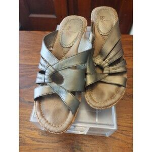 Bronze white mountain sandals cork Wedge 8.5 M (V-20)
